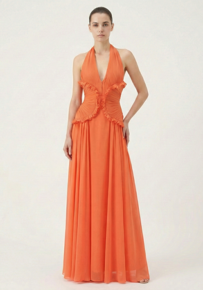 Marlowe | Robe D'Invité de Mariage Maxi Coupe a-Line à Volants et dos Nu pour Femme