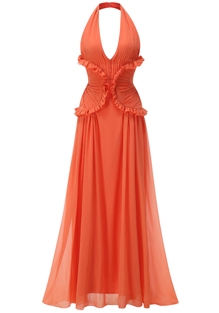 Marlowe | Robe D'Invité de Mariage Maxi Coupe a-Line à Volants et dos Nu pour Femme