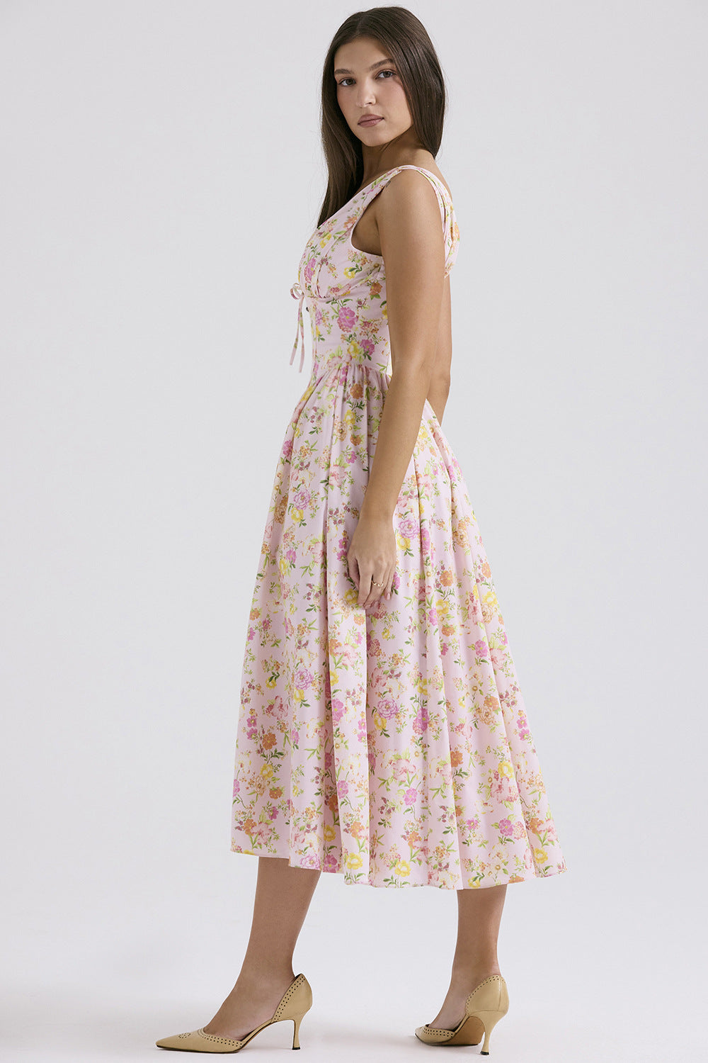 Michelle | Robe Midi Fleurie Sans Manches de Printemps pour Femmes