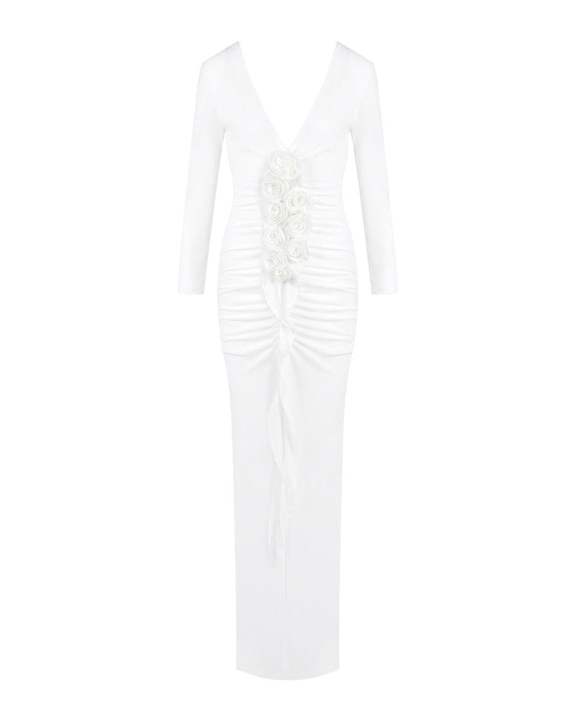 Paulina | Robe Maxi Moulante à Manches Longues et Col en V pour Femmes
