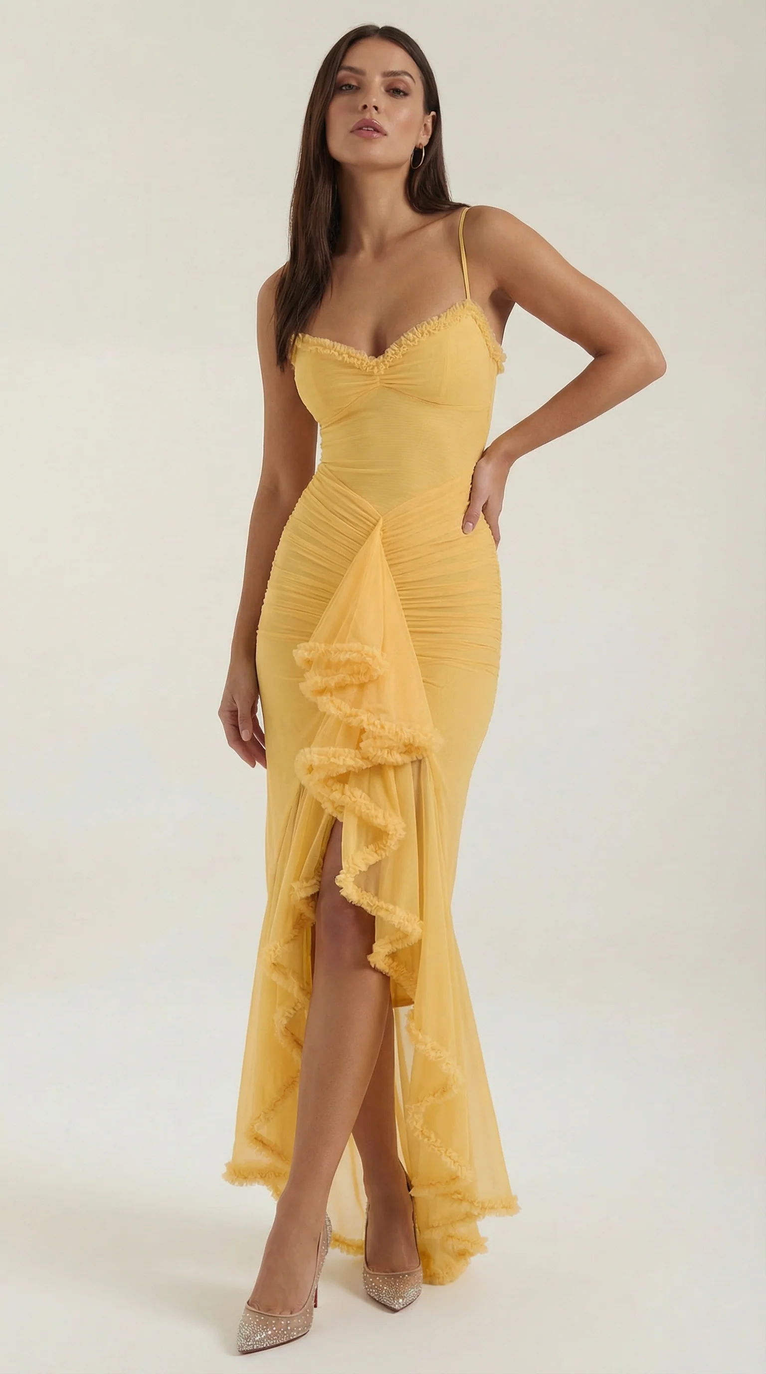 Phoebe | Robe Longue Sans Manches à Volants pour Invitée de Mariage pour Femme
