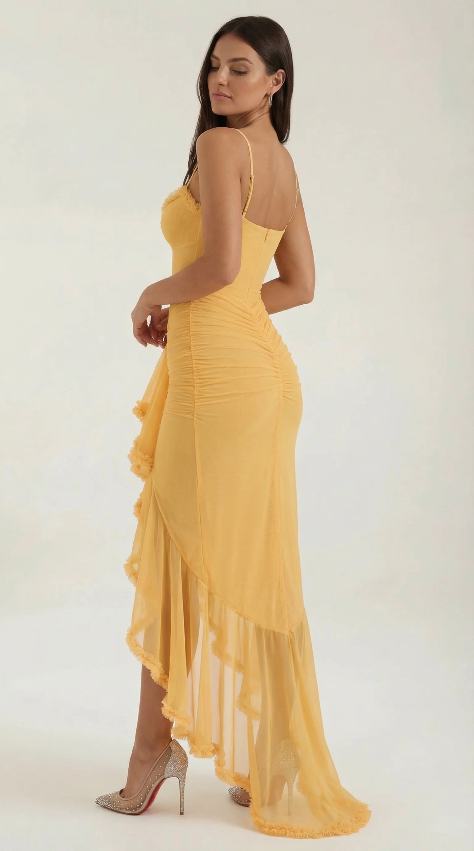 Phoebe | Robe de Cocktail Longue Sans Manches à Volants pour Femme