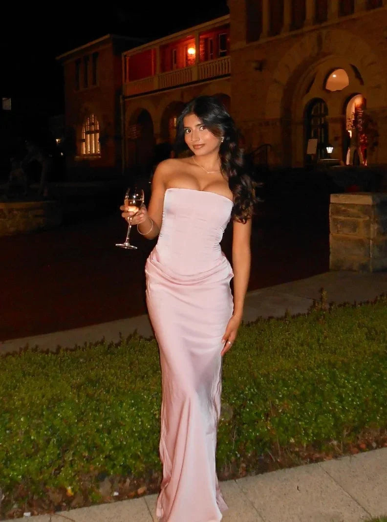 Rae | Robe de Soirée Maxi Type Corset Bustier Froncé pour Invitée de Mariage