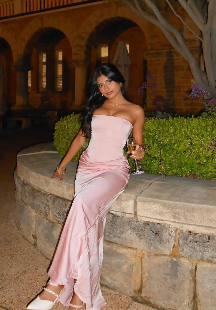 Rae | Robe de Soirée Maxi Type Corset Bustier Froncé pour Invitée de Mariage