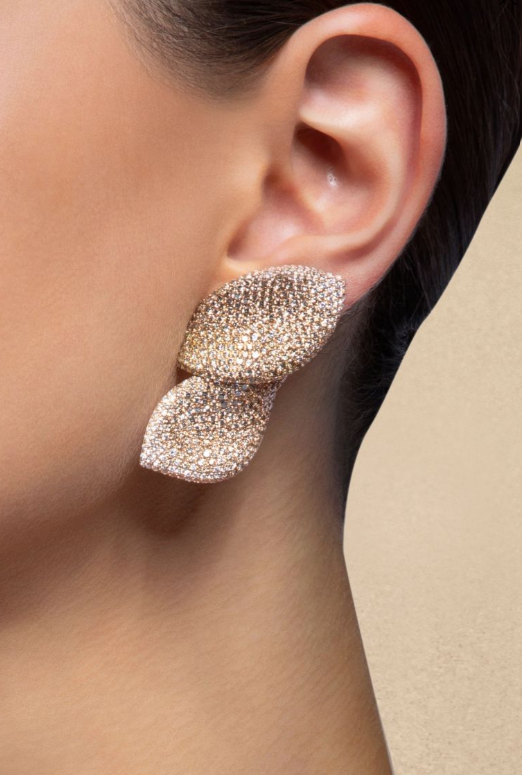 Ruby | Boucles D'Oreilles en Forme de Feuille Serties de Diamants pour Femmes