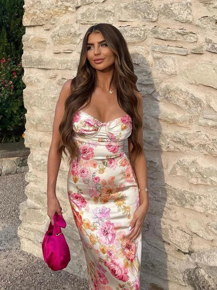 Selah | Robe Longue D'Été Fleurie Sans Manches pour Invitée de Mariage pour Femme