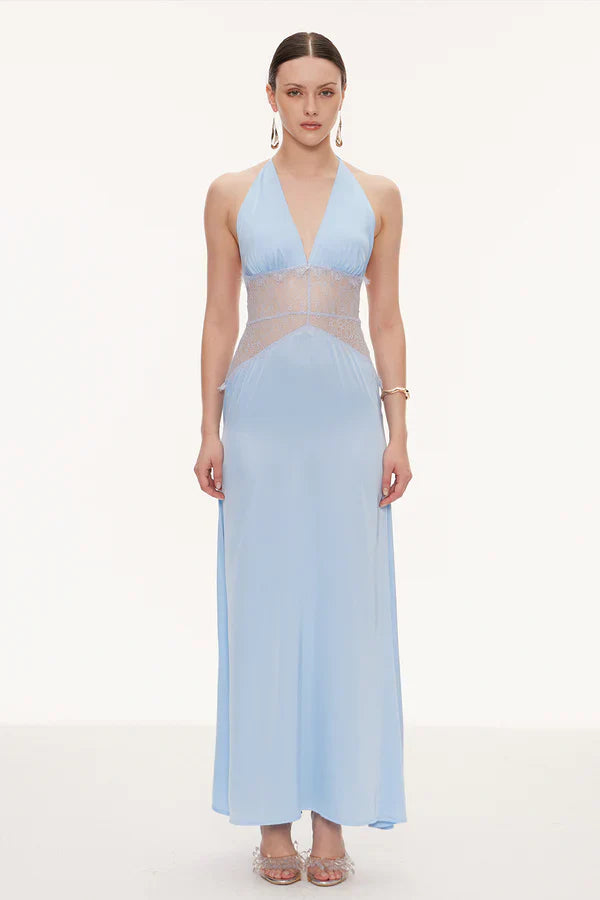 Selene | Robe Maxi en Dentelle à Décolleté Plongeant et dos Nu pour Femme