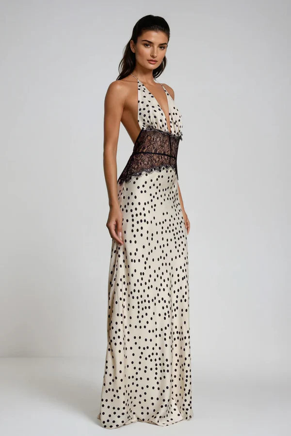 Selene | Robe Maxi en Dentelle à Décolleté Plongeant et dos Nu pour Femme
