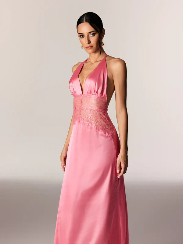 Selene | Robe Maxi en Dentelle à Décolleté Plongeant et dos Nu pour Femme