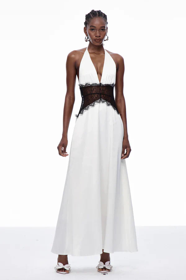 Selene | Robe Maxi en Dentelle à Décolleté Plongeant et dos Nu pour Femme