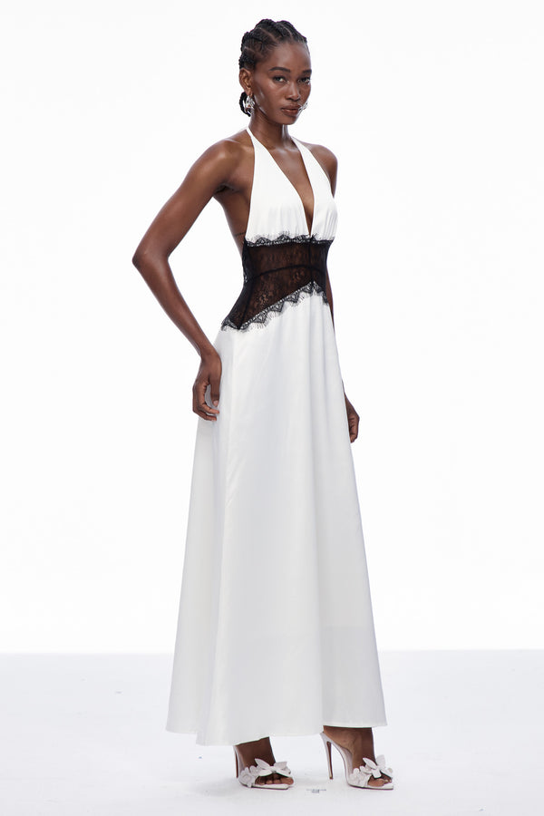 Selene | Robe Maxi en Dentelle à Décolleté Plongeant et dos Nu pour Femme