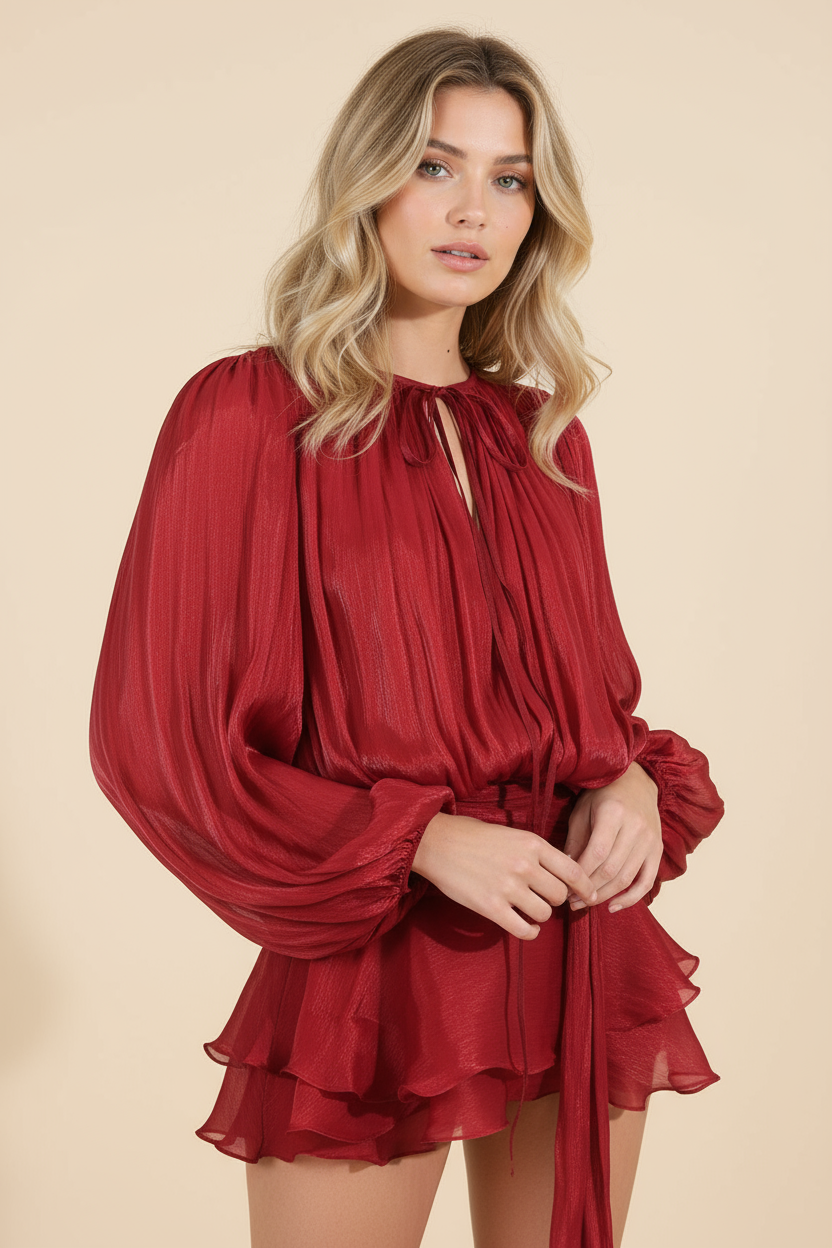 Sophia | Mini Robe D'Été Fluide à Manches Ballon pour Femme