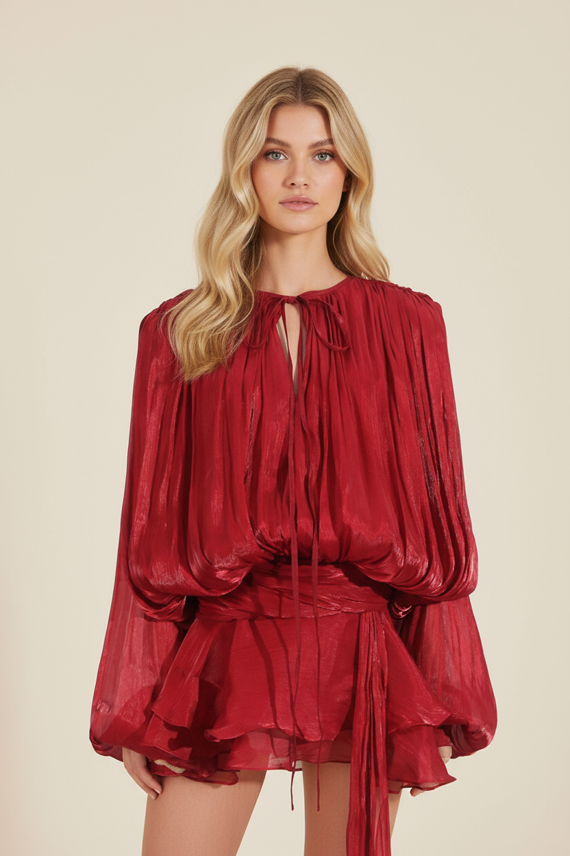 Sophia | Robe D'Été Courte de Vacances à Manches Ballons Fluides pour Femme