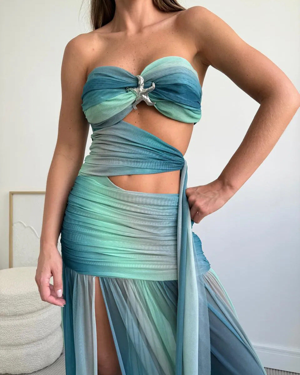 Wren | Robe Maxi Bustier en Mesh à Découpes pour L'Été
