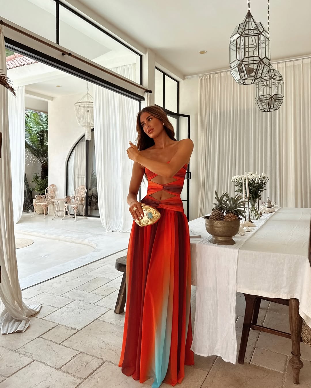 Wren | Robe Maxi Bustier en Mesh à Découpes pour L'Été