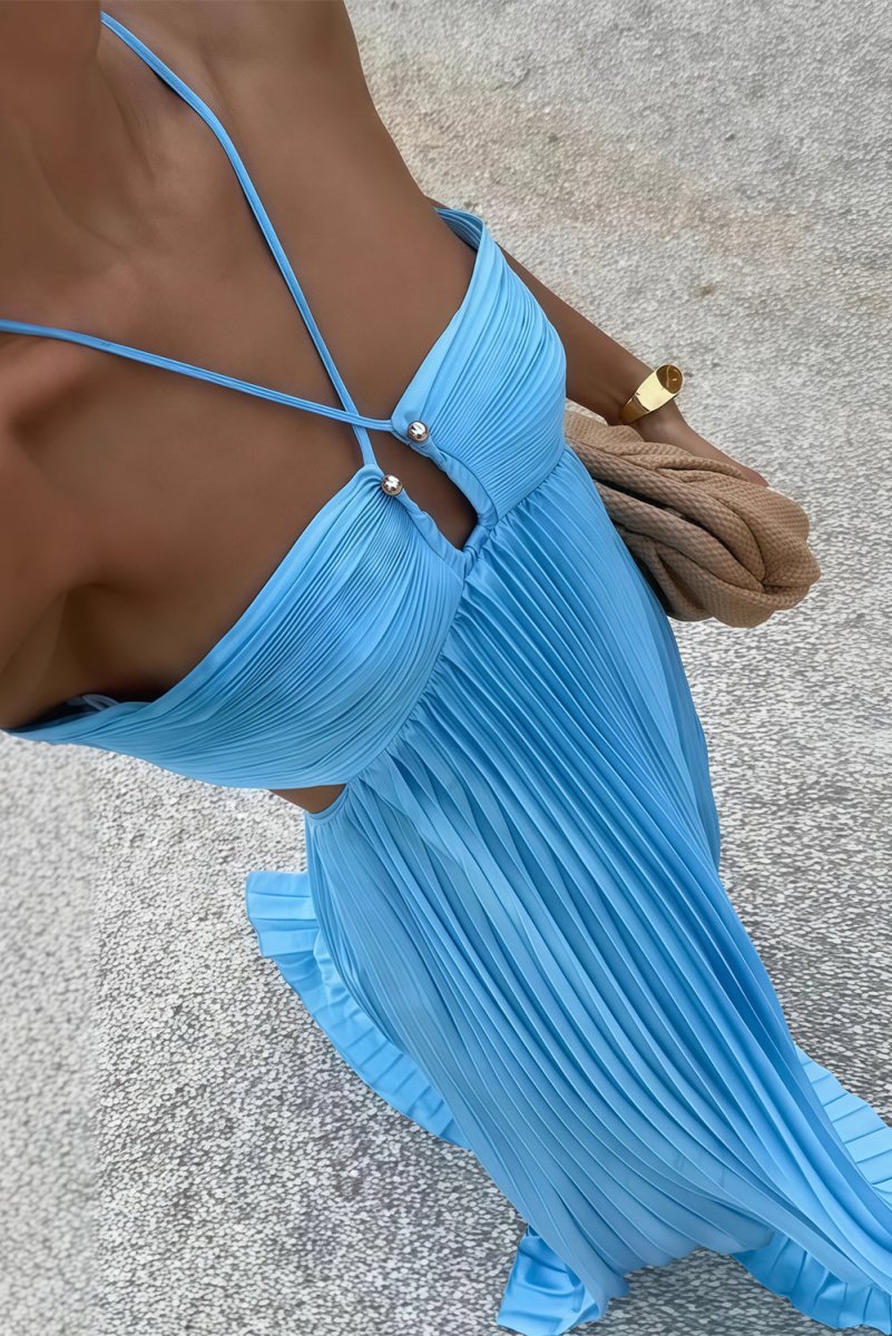 Luella | Robe de Bal Maxi Plissée dos Nu pour Femme