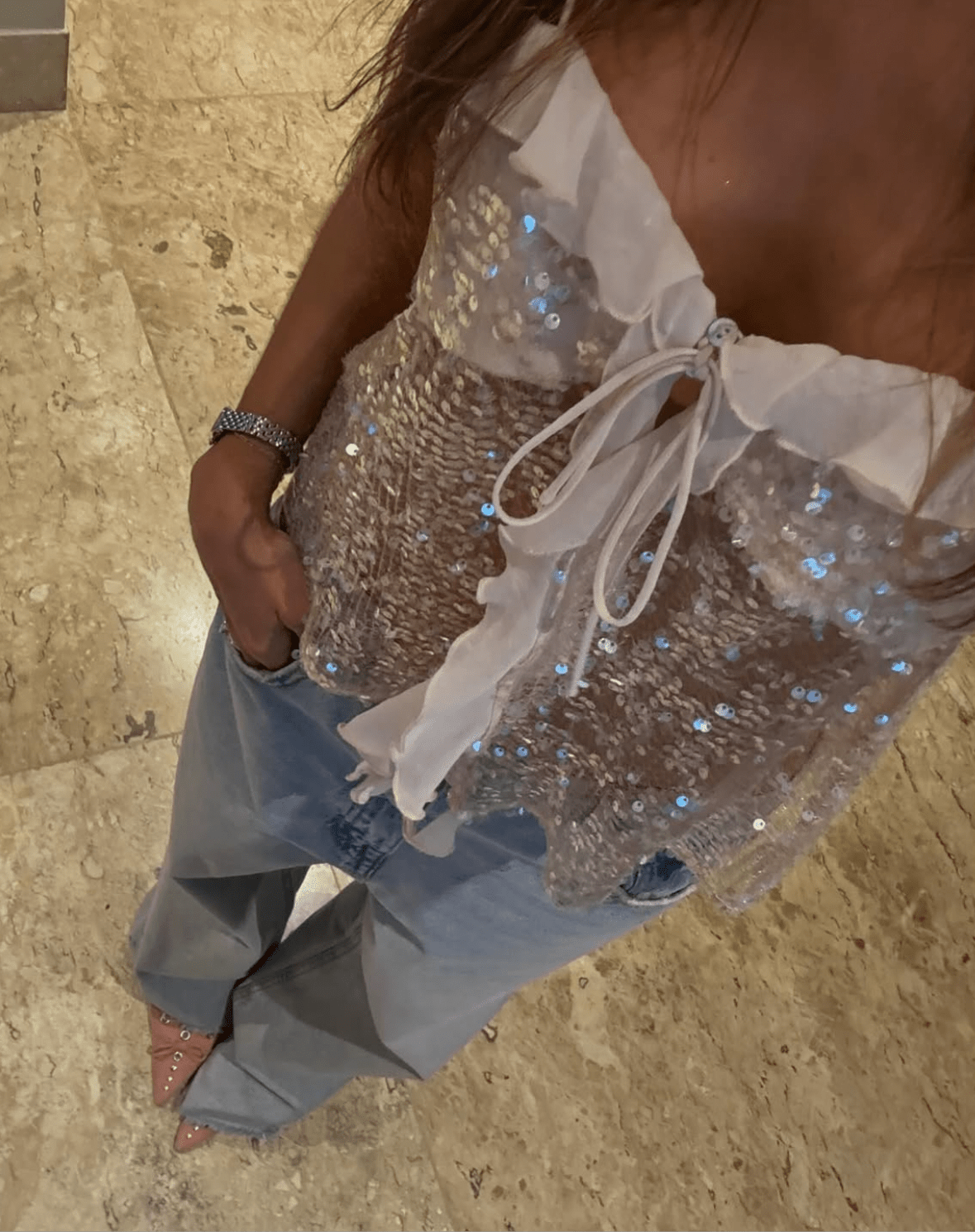Andrea | Top de Fête à Paillettes et Volants pour Femmes