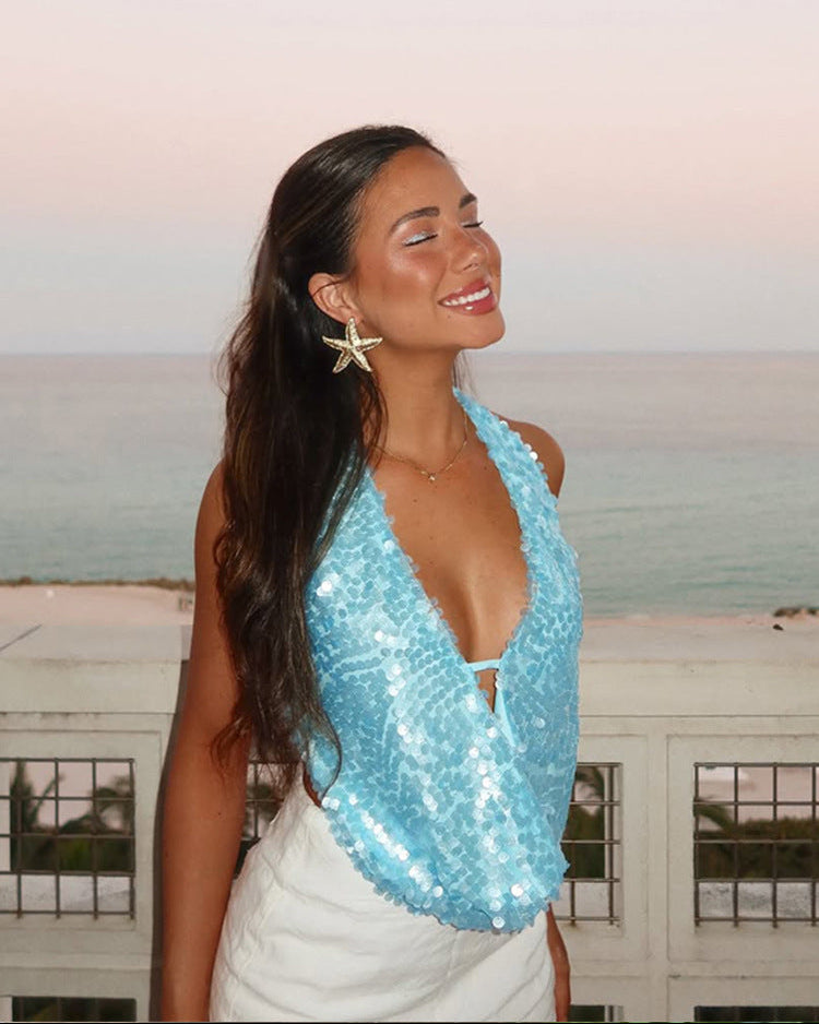 Faye | Haut Sans Manches à Paillettes pour Festival et Soirée pour Femme