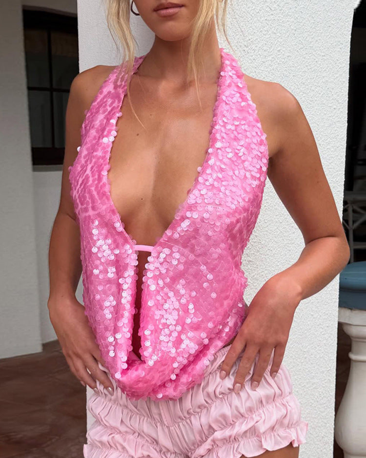 Faye | Haut Sans Manches à Paillettes pour Festival et Soirée pour Femme