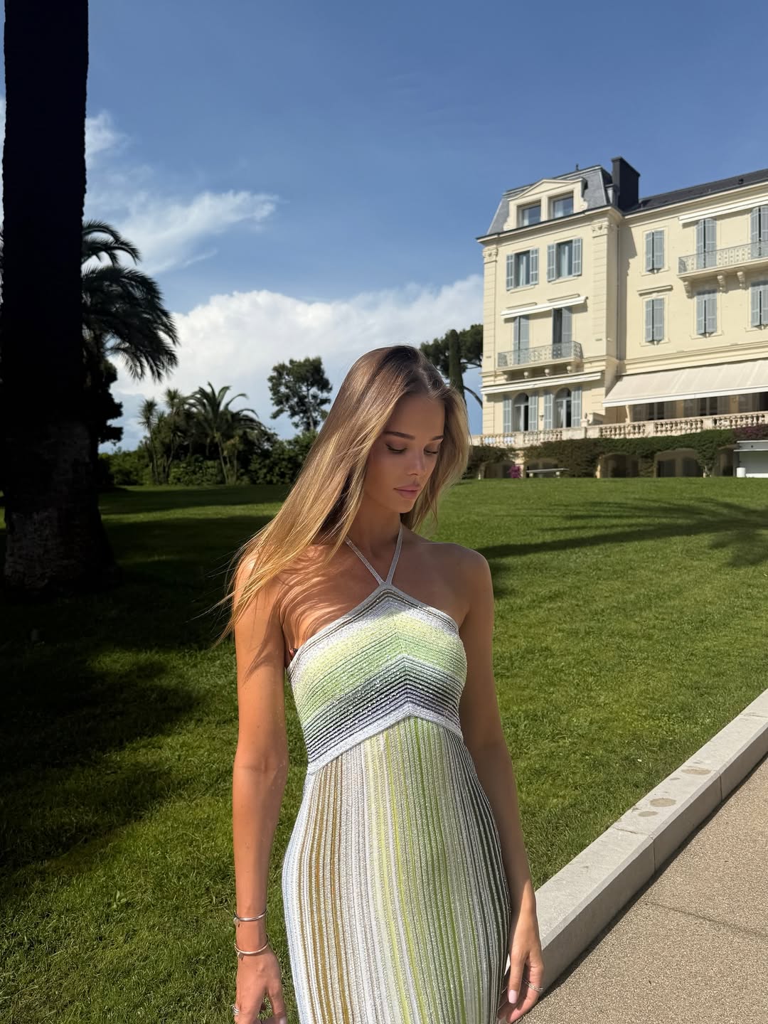 Kendall | Robe Longue dos Nu en Maille à Rayures Pailletées pour Femme