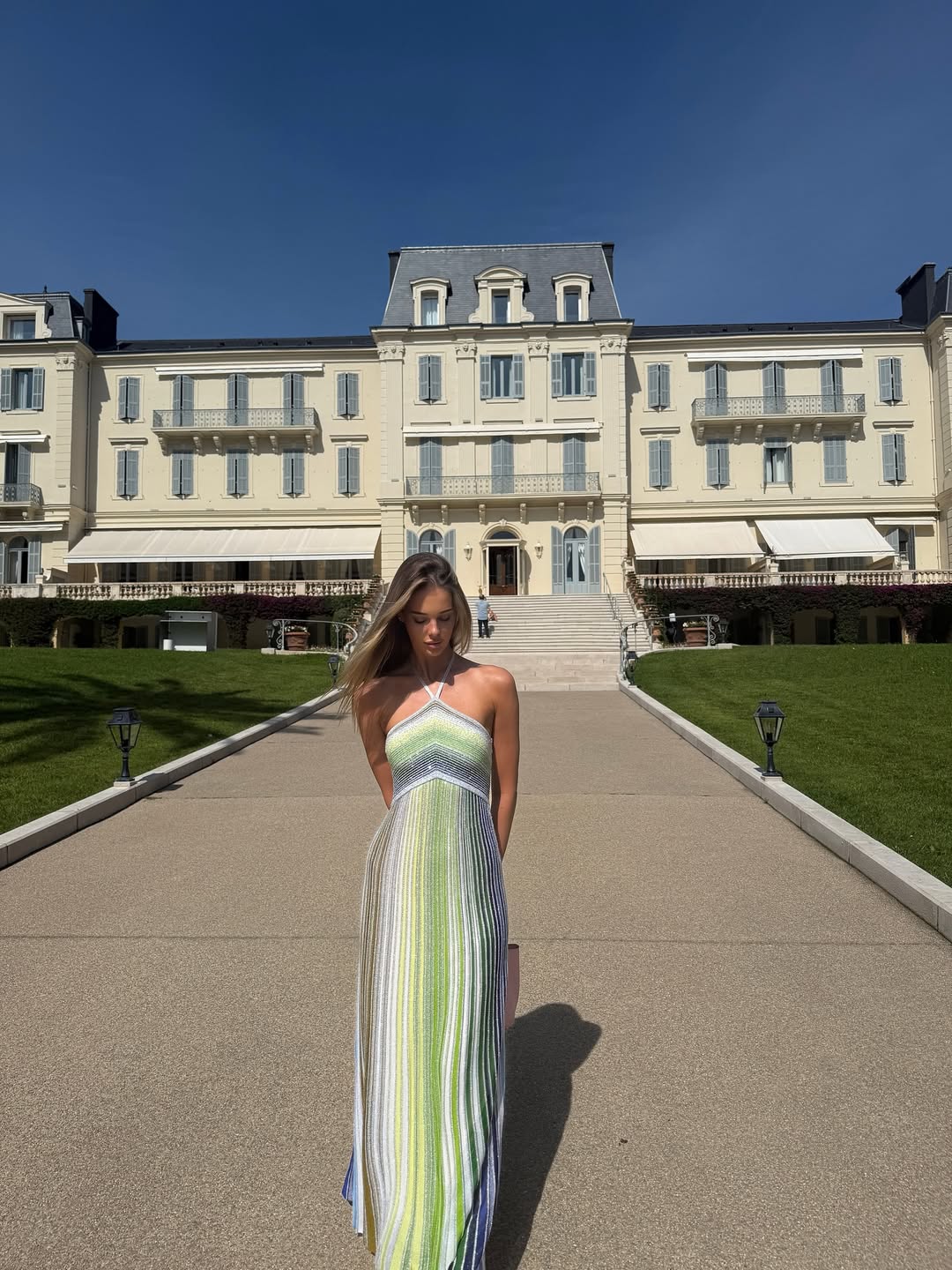 Kendall | Robe Longue dos Nu en Maille à Rayures Pailletées pour Femme