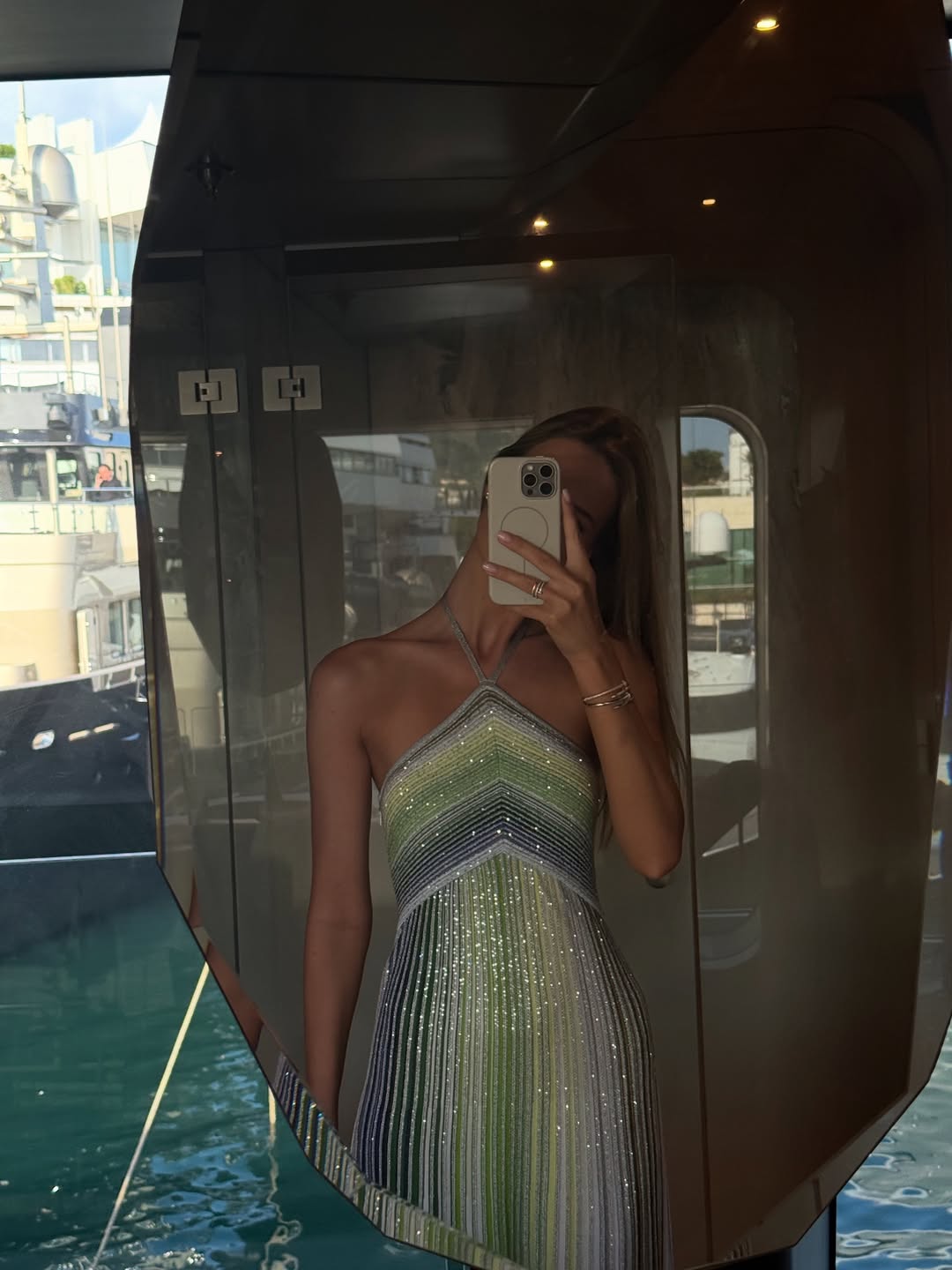 Kendall | Robe Longue dos Nu en Maille à Rayures Pailletées pour Femme