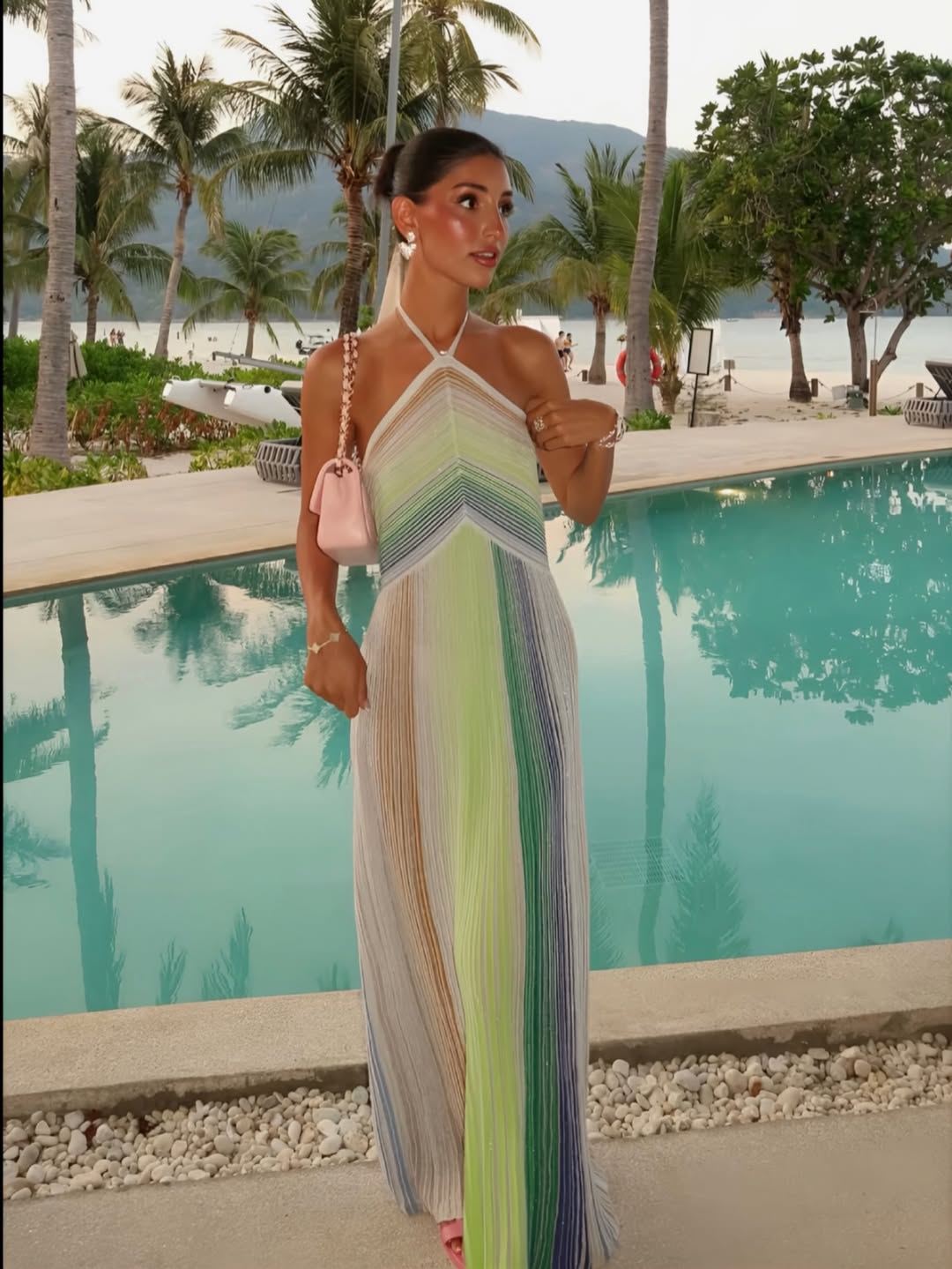 Kendall | Robe Longue dos Nu en Maille à Rayures Pailletées pour Femme