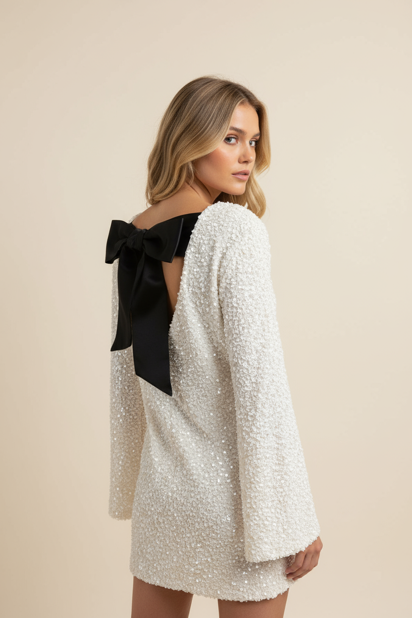 Addison | Robe Mi-Longue à Sequins Avec Détail Nœud pour Femme