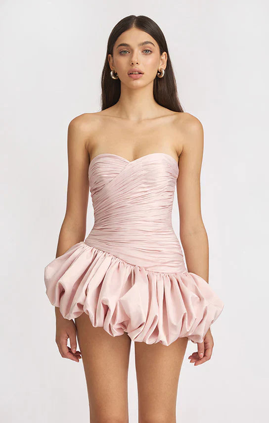Alia | Mini Robe de Cocktail Drapée Bouffante Sans Bretelles pour Femme