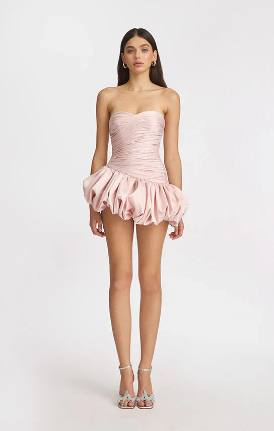 Alia | Mini Robe de Cocktail Drapée Bouffante Sans Bretelles pour Femme