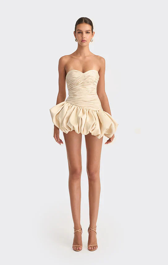 Alia | Mini Robe de Cocktail Drapée Bouffante Sans Bretelles pour Femme