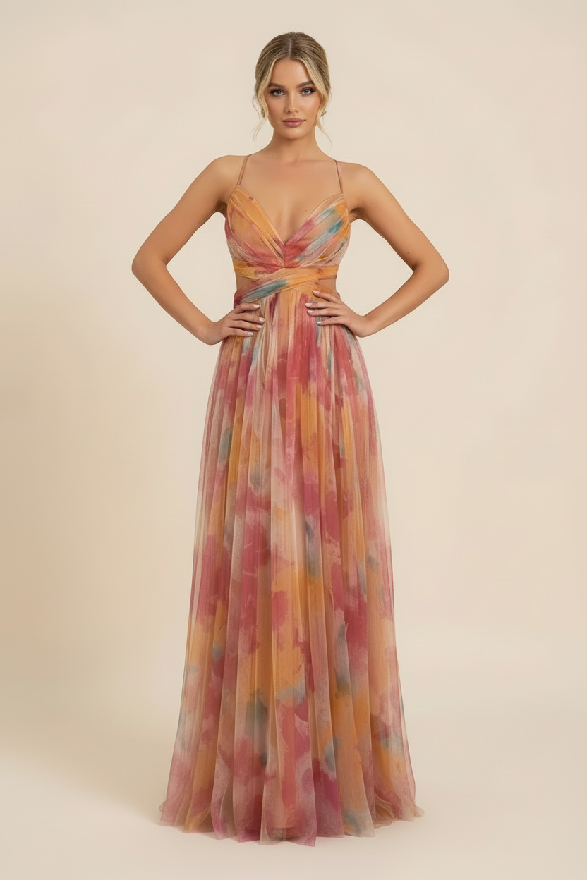 Angela | Robe D'Invitée de Mariage Longue Romantique Sans Manches pour Femme