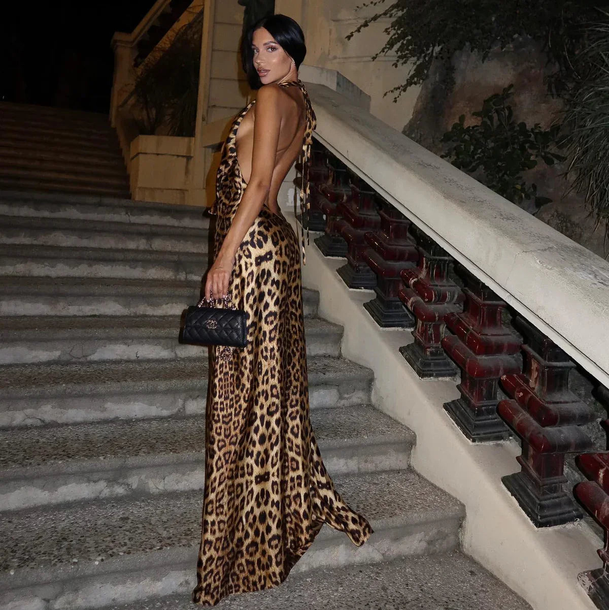 Anya | Robe Longue D'Été à Imprimé Léopard Avec dos Nu Noué pour Femmes