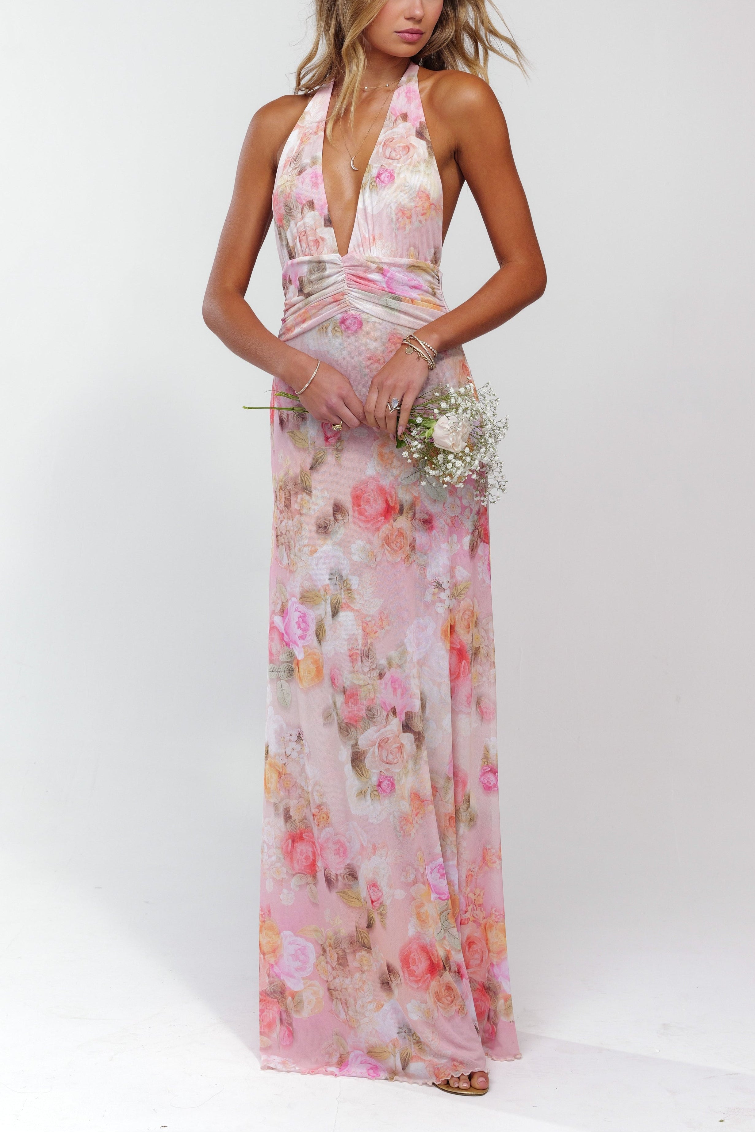 Ariadne | Robe Longue Fleurie à Décolleté en V Profond pour Invitée de Mariage