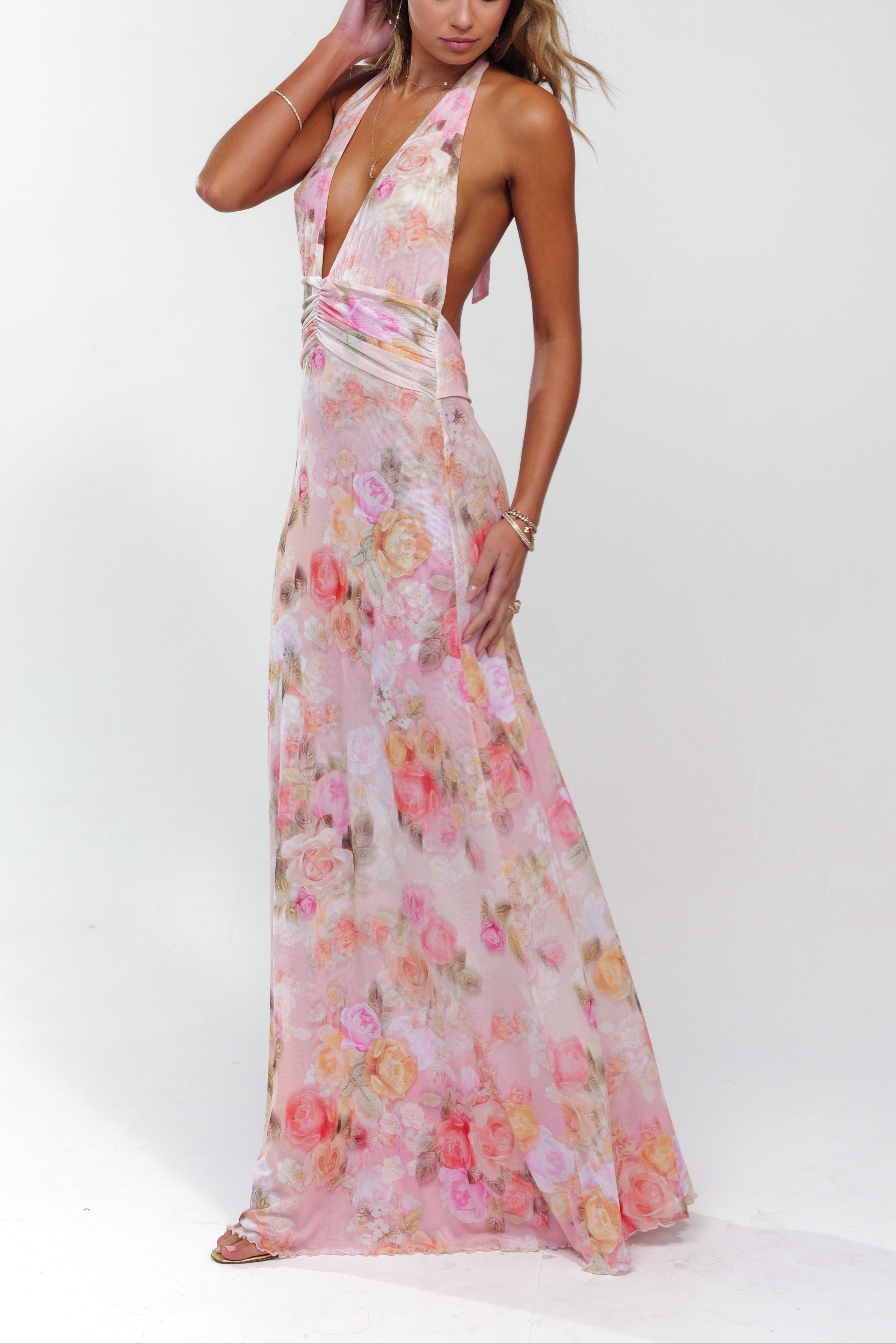 Ariadne | Robe Maxi Fleurie à Décolleté en V Profond pour Invitée de Mariage
