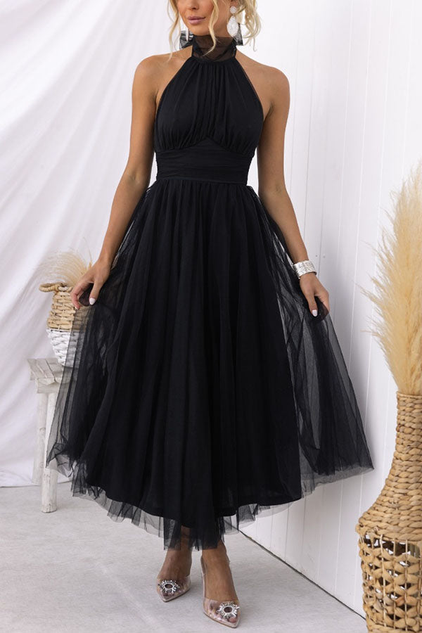 Aylin | Robe de Bal Midi dos Nu Sans Manches pour Femme