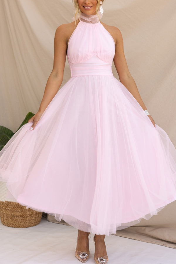 Aylin | Robe de Bal Midi dos Nu Sans Manches pour Femme