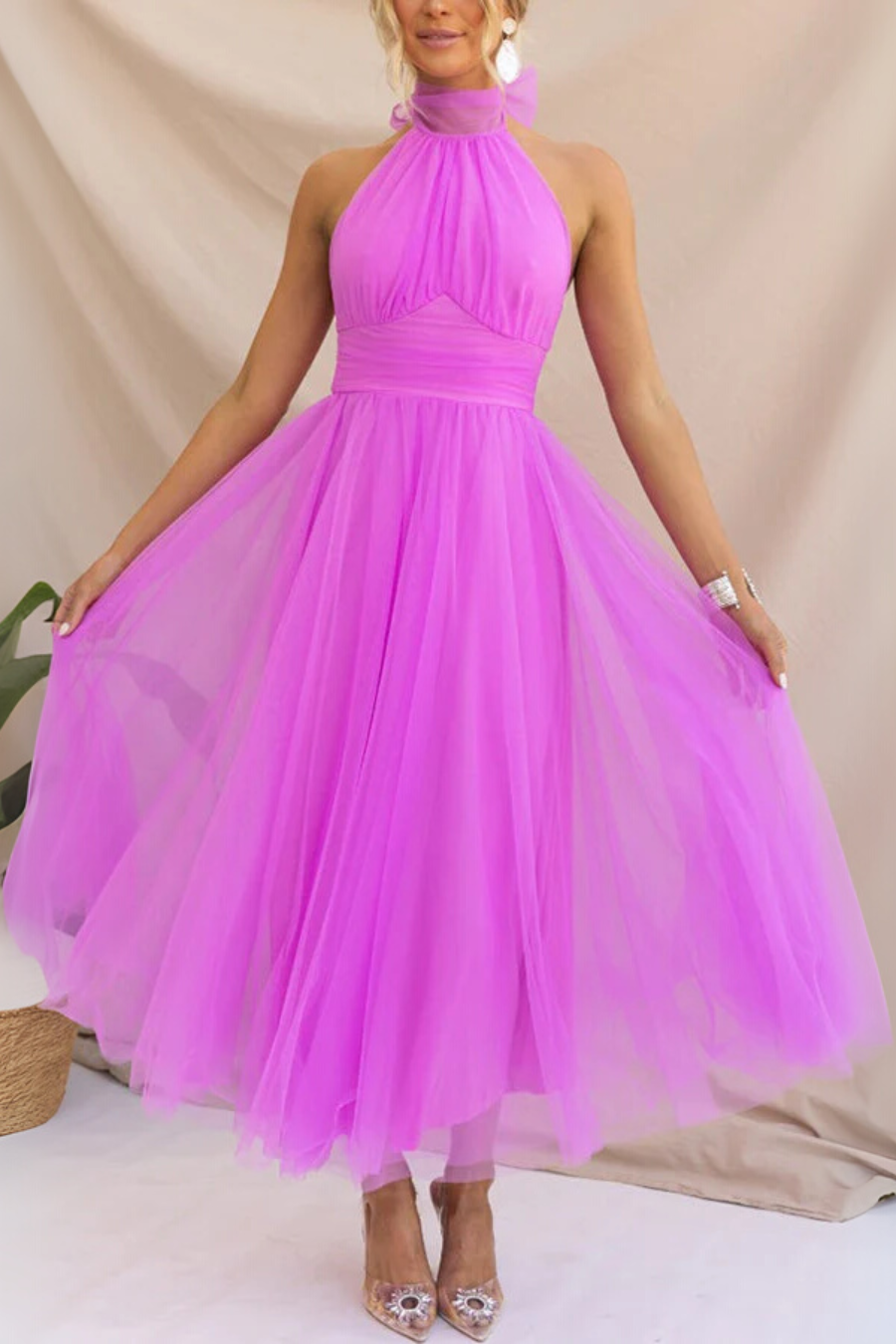 Aylin | Robe de Bal Mi-Longue dos Nu Sans Manches pour Femme