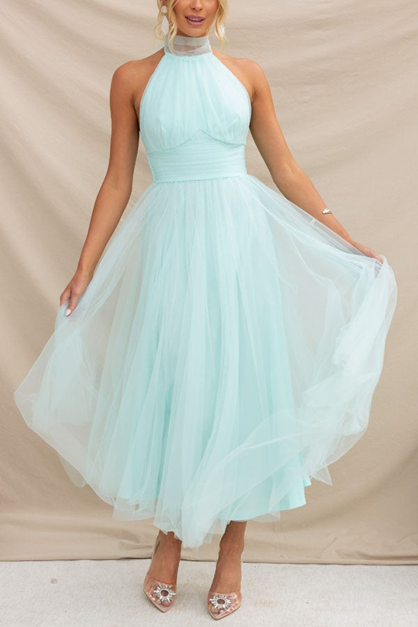 Aylin | Robe de Bal Midi dos Nu Sans Manches pour Femme