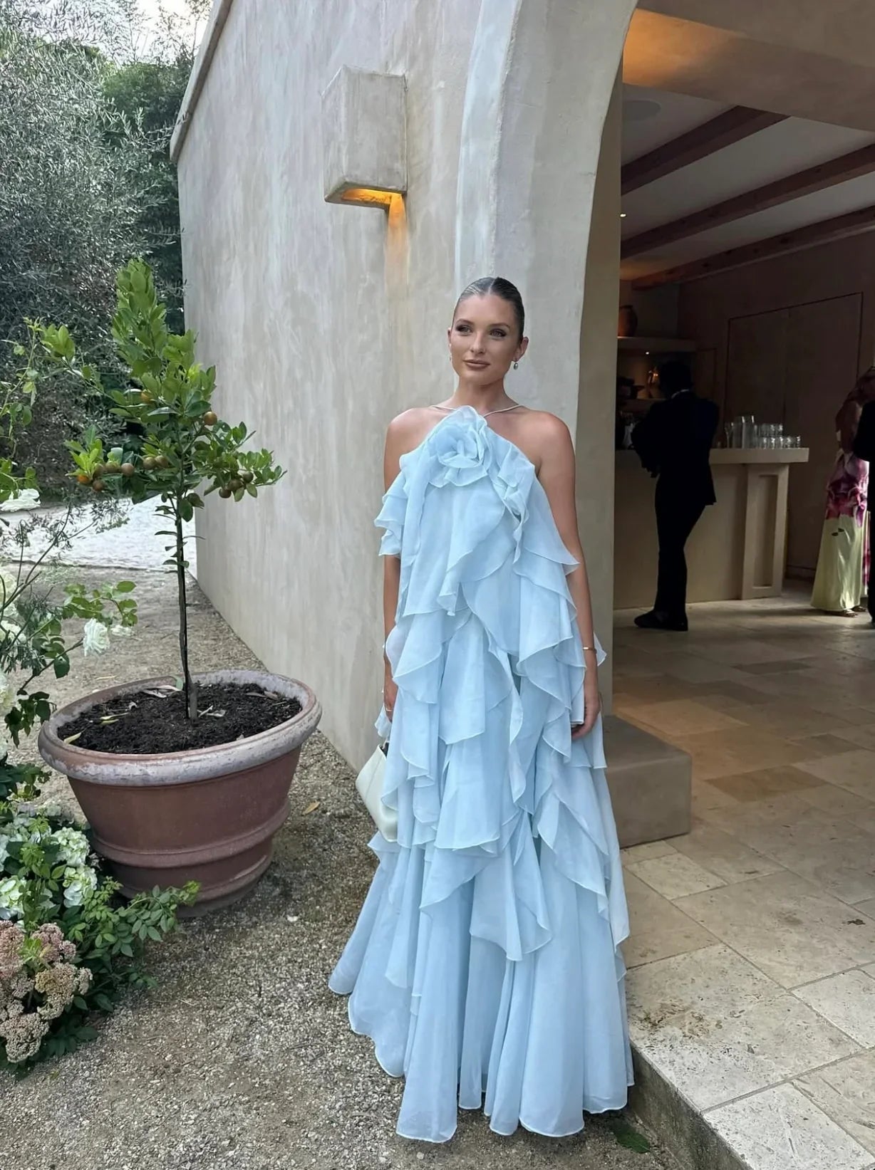 Bellina | Robe Longue de Bal à Volants Superposés Sans Manches