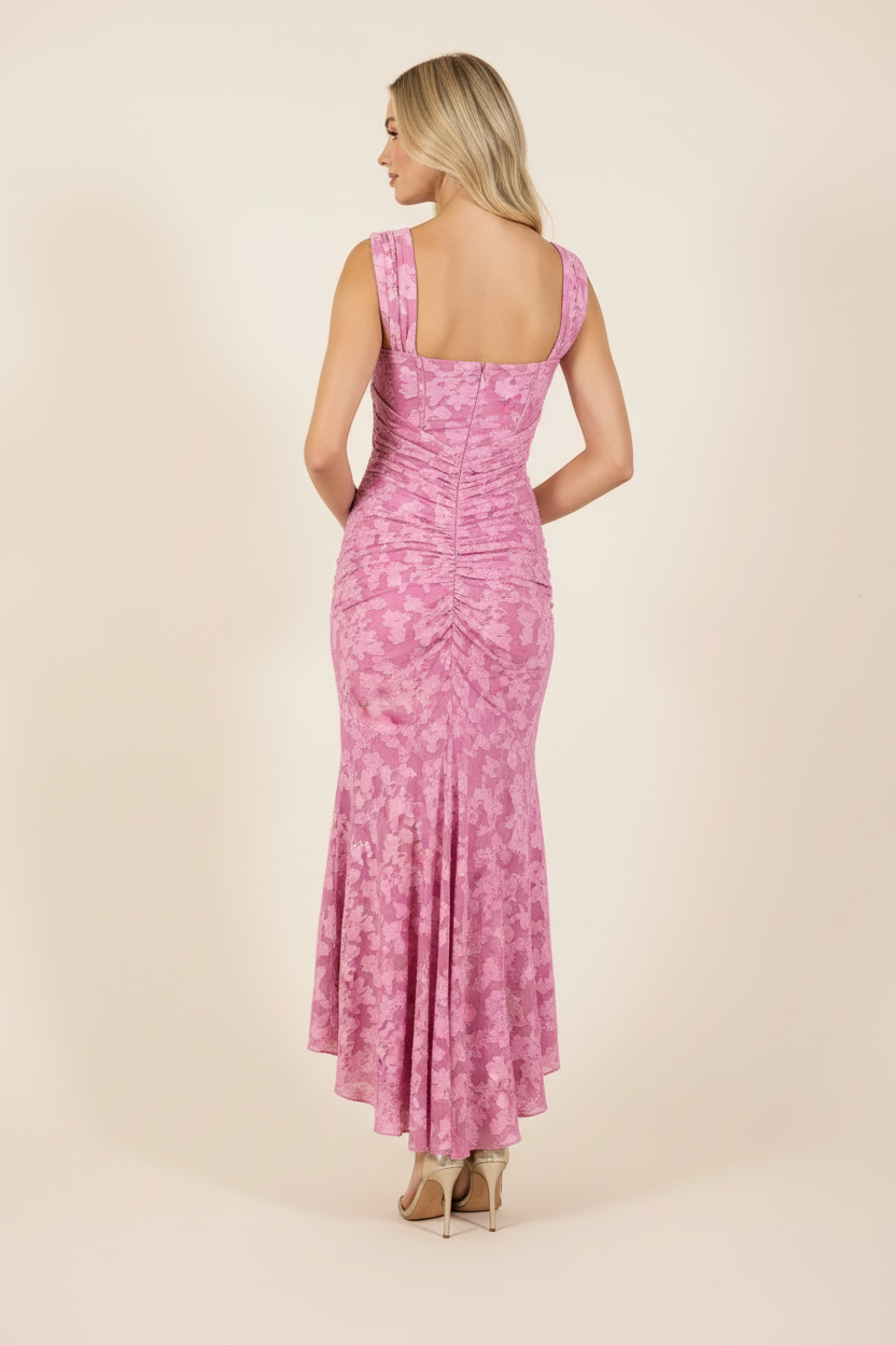 Bianca | Robe Longue Florale Sans Manches Drapée de Mariage pour Femme