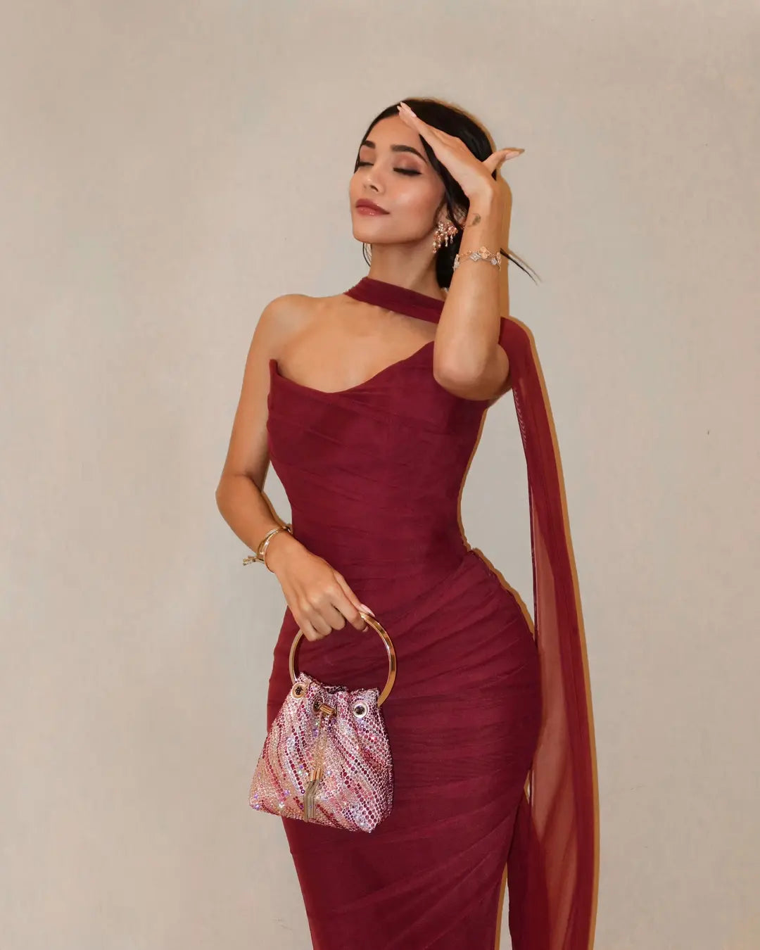 Bindi | Robe Longue Bustier pour Invitée de Mariage Avec Écharpe pour Femme