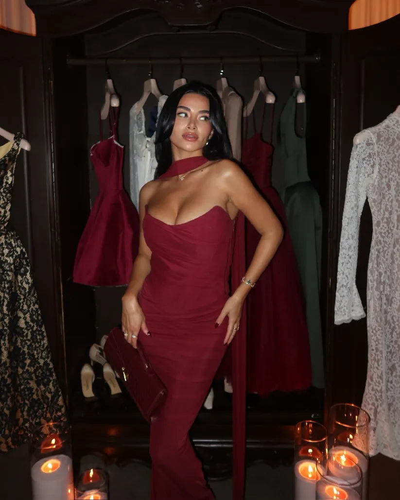 Bindi | Robe Longue Bustier pour Invitée de Mariage Avec Écharpe pour Femme