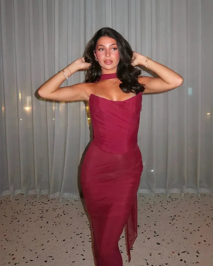 Bindi | Robe Longue Bustier pour Invitée de Mariage Avec Écharpe pour Femme