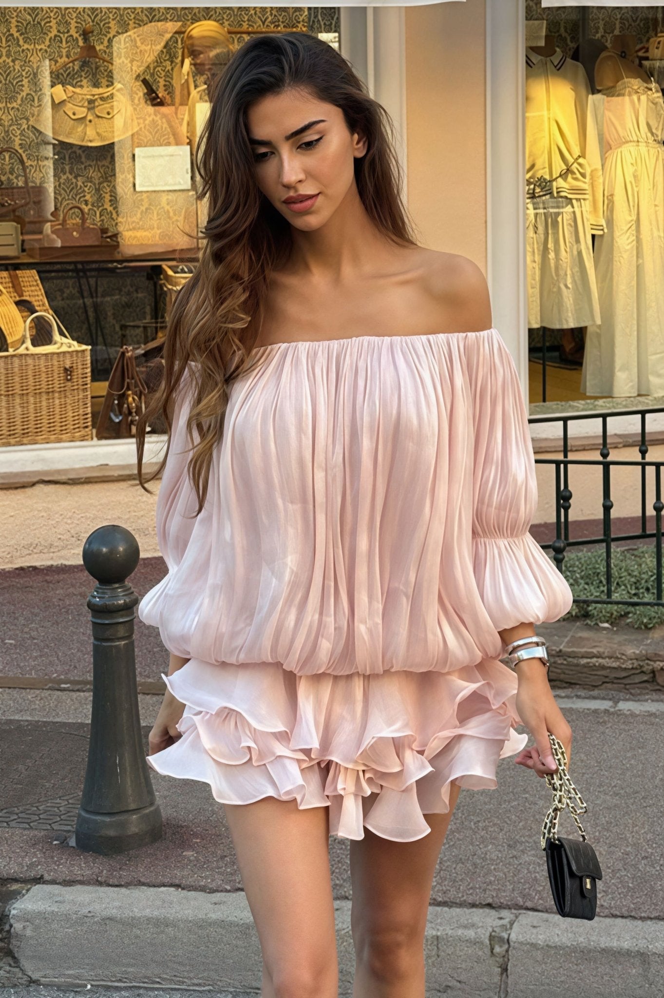 Bobbi | Mini-Robe de Cocktail à Volants et Manches Bouffantes à Épaules Dénudées pour Femme