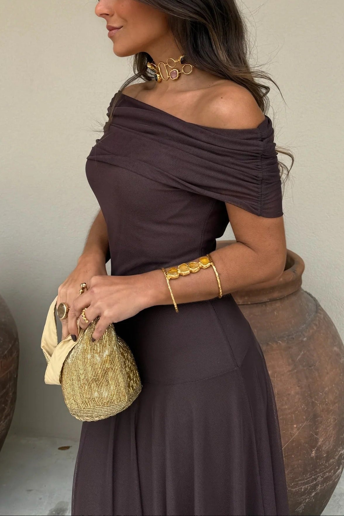 Brittany | Robe Longue D'Été à une Épaule en Mesh pour Femme
