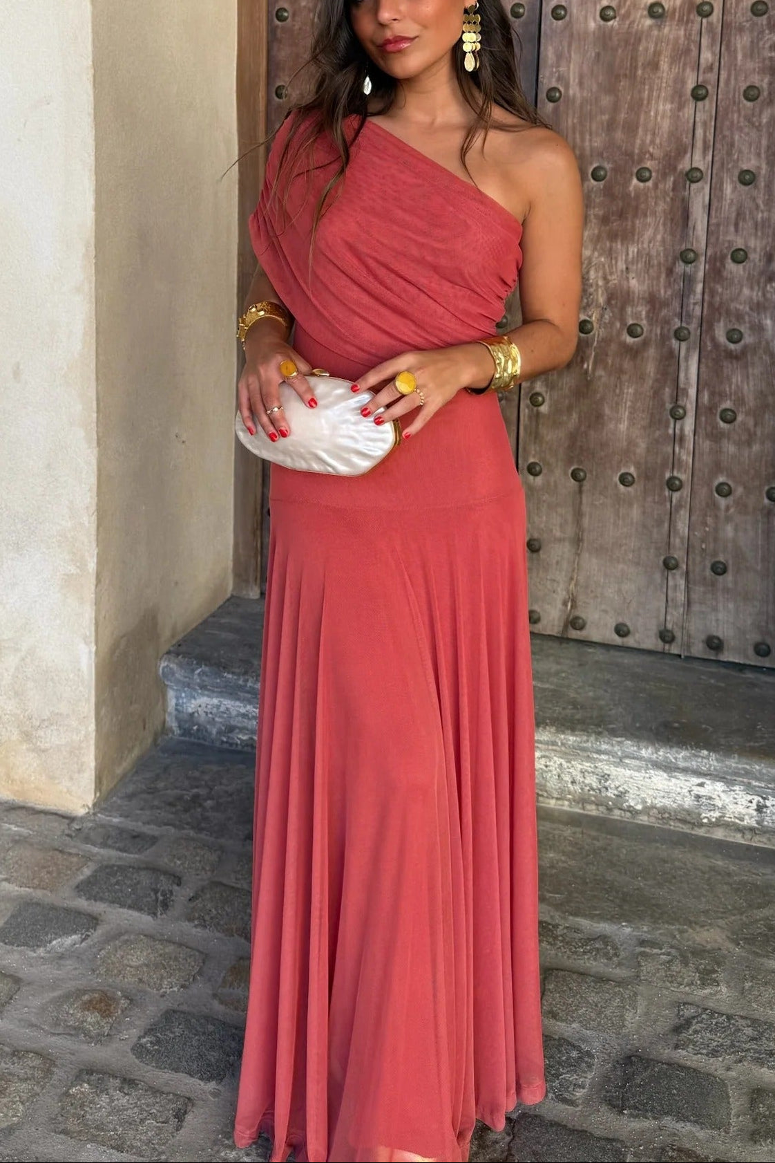 Brittany | Robe Longue D'Été à une Épaule en Mesh pour Femme