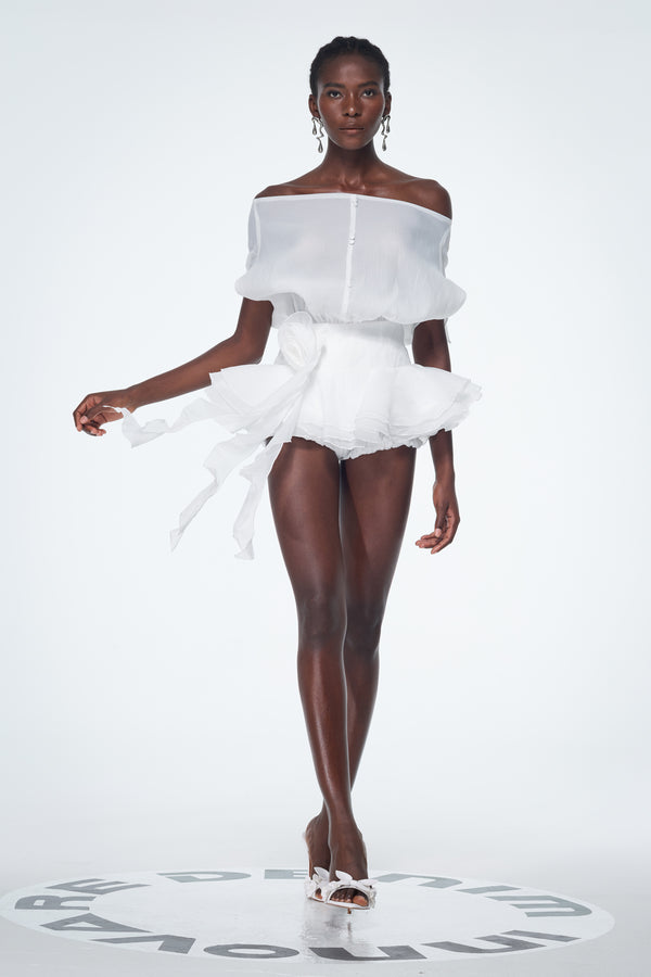Brixton | Robe de Cocktail Courte Épaules Dénudées à Fleurs et Volants pour Femme
