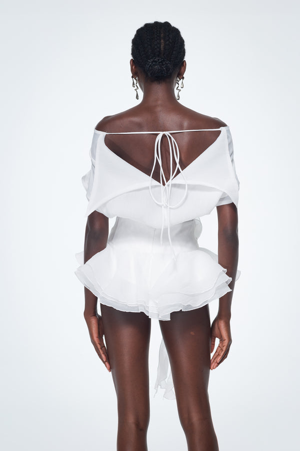 Brixton | Robe de Cocktail Courte Épaules Dénudées à Fleurs et Volants pour Femme