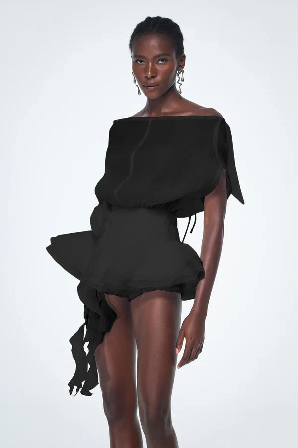 Brixton | Robe de Cocktail Courte Épaules Dénudées à Fleurs et Volants pour Femme